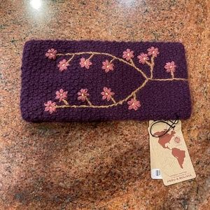 New! Andes Gifts Handmade Alpaca Purple (Deep Plum), Pink Floral Headband NWT!